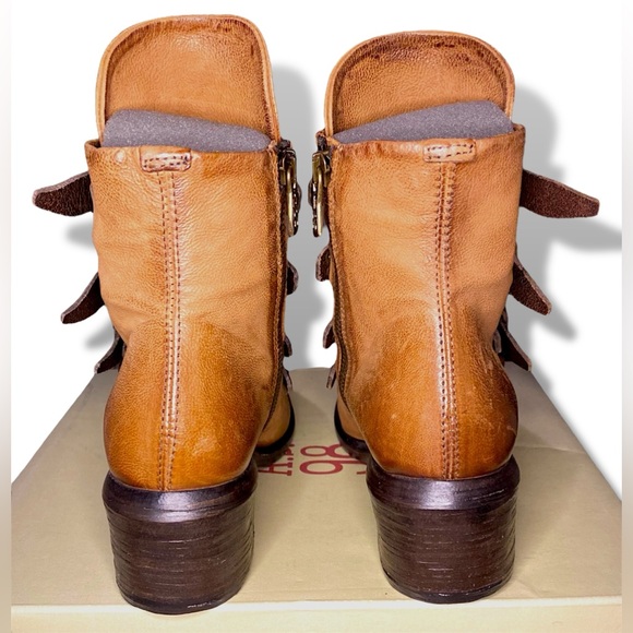 A.S.98 Frankie Studded Tan Leather Buckled Booties - Size 37 / New in Box - Picture 9 of 11